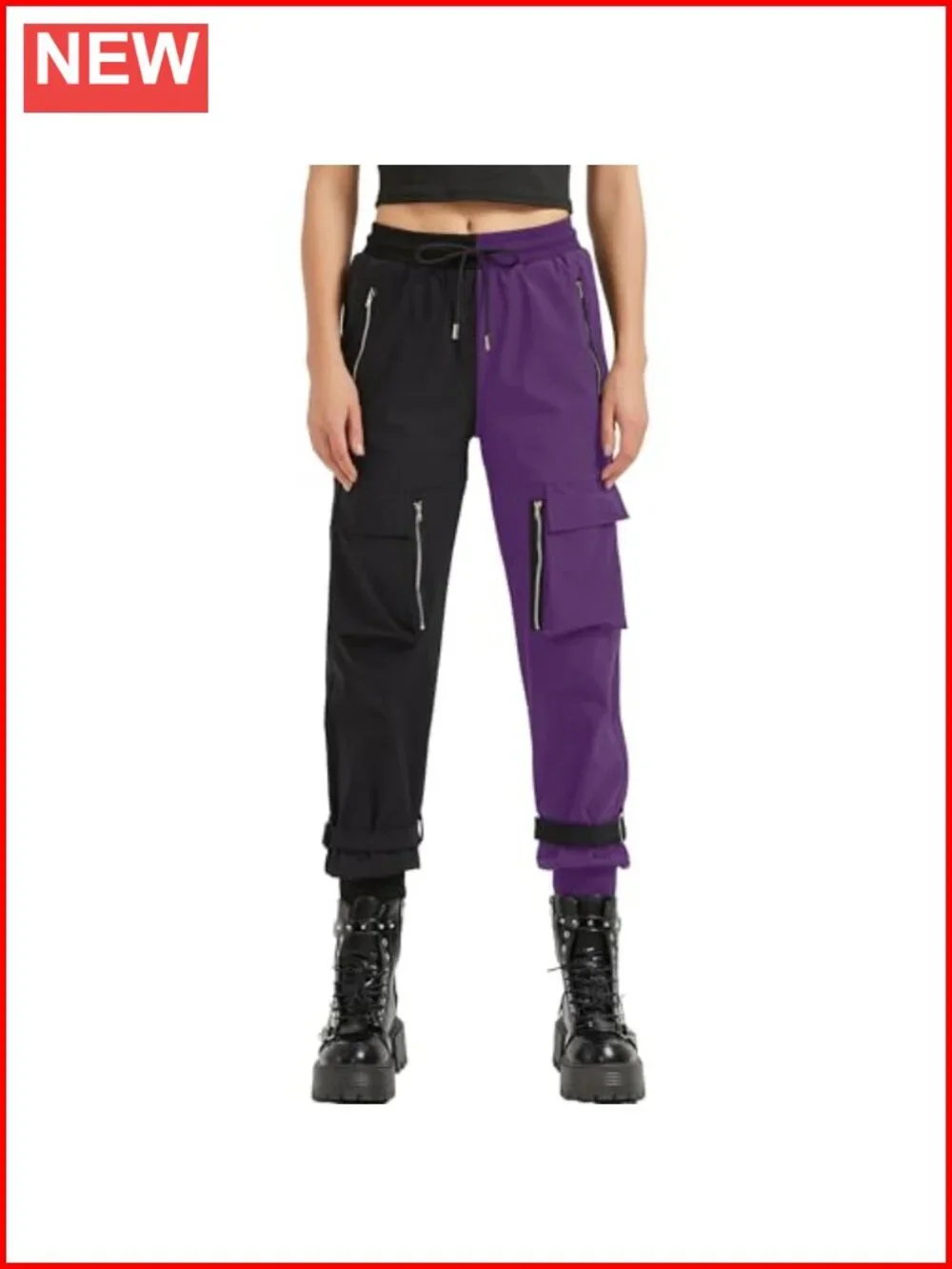 Loose Cargo Pants with Chains Multi-Pocket Punk Goth Wide Leg Trousers
